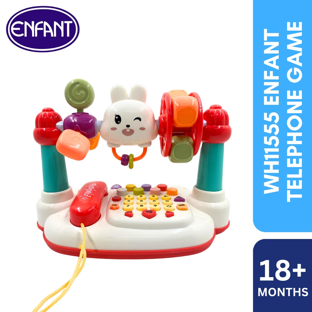 enfant baby telephone game and hanging rabbit and wheels with fun sounds