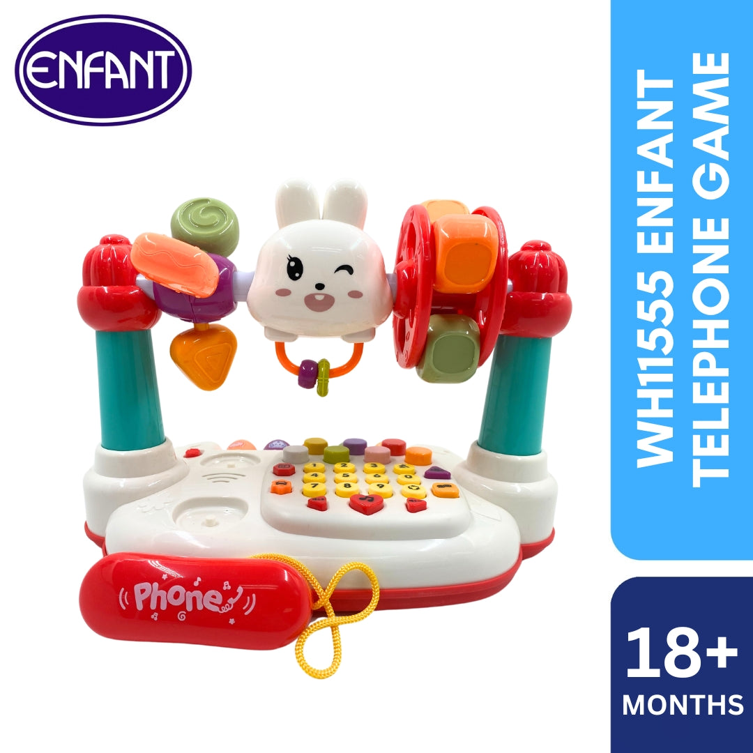 enfant baby telephone game and hanging rabbit and wheels with fun sounds