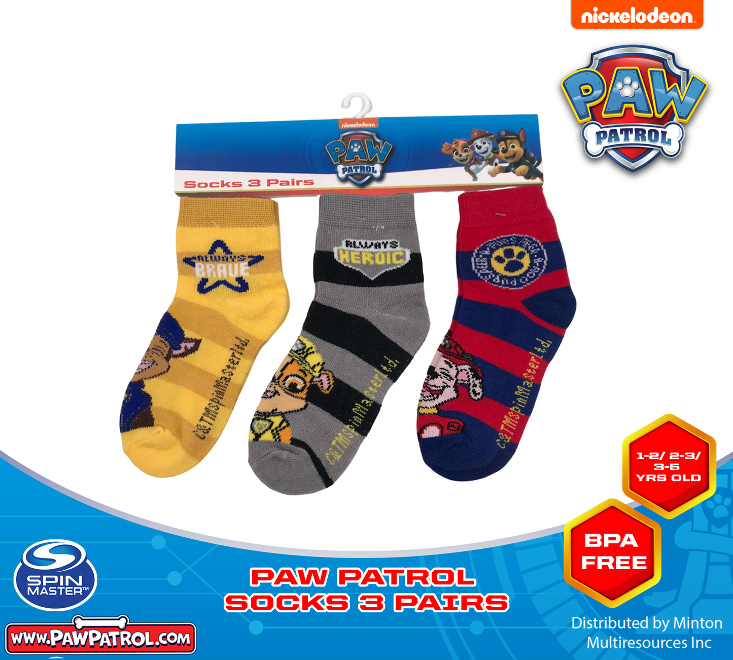 PAW PATROL SOCKS FOR BOYS SOCKS SET OF 3 FOR 1-2/ 2-3/ 3-5 YRS OLD
