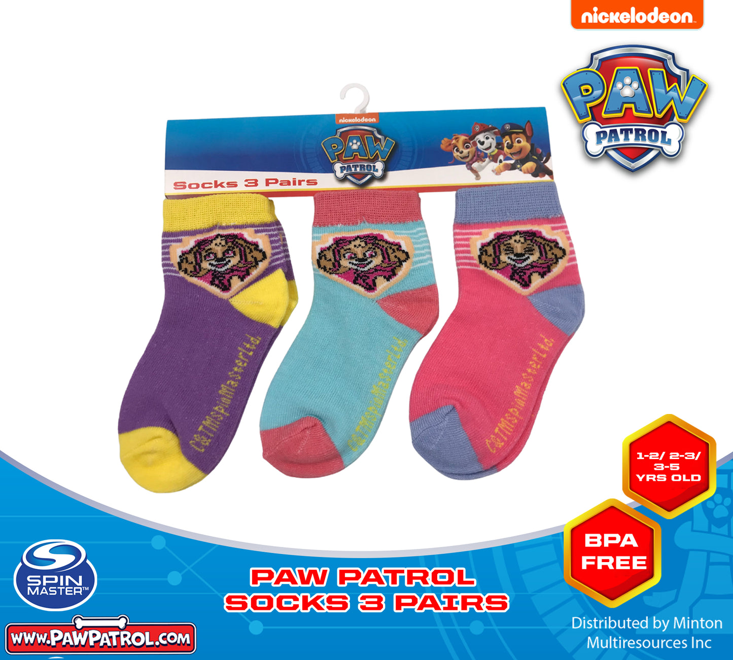 PAW PATROL SOCKS FOR GIRLS SOCKS SET OF 3 FOR 1-2/2-3/3-5 YEARS OLD