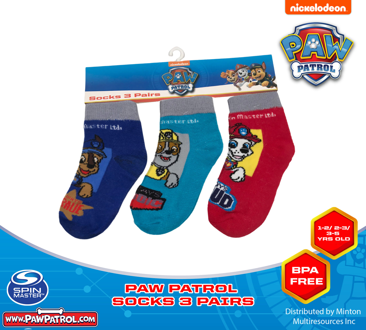 PAW PATROL SOCKS FOR BOYS SOCKS SET OF 3 FOR 1-2/ 2-3/ 3-5 YRS OLD