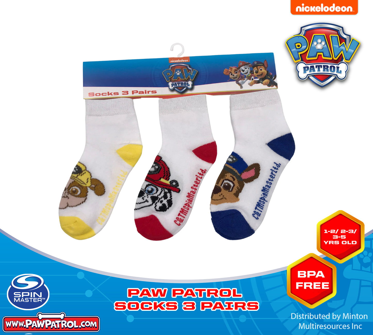 PAW PATROL SOCKS FOR BOYS SOCKS SET OF 3 FOR 1-2/ 2-3/ 3-5 YRS OLD