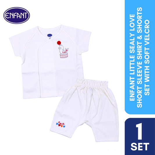 Enfant Little Sealy Love Short Sleeve Shirt & Shorts Set with Soft Velcro