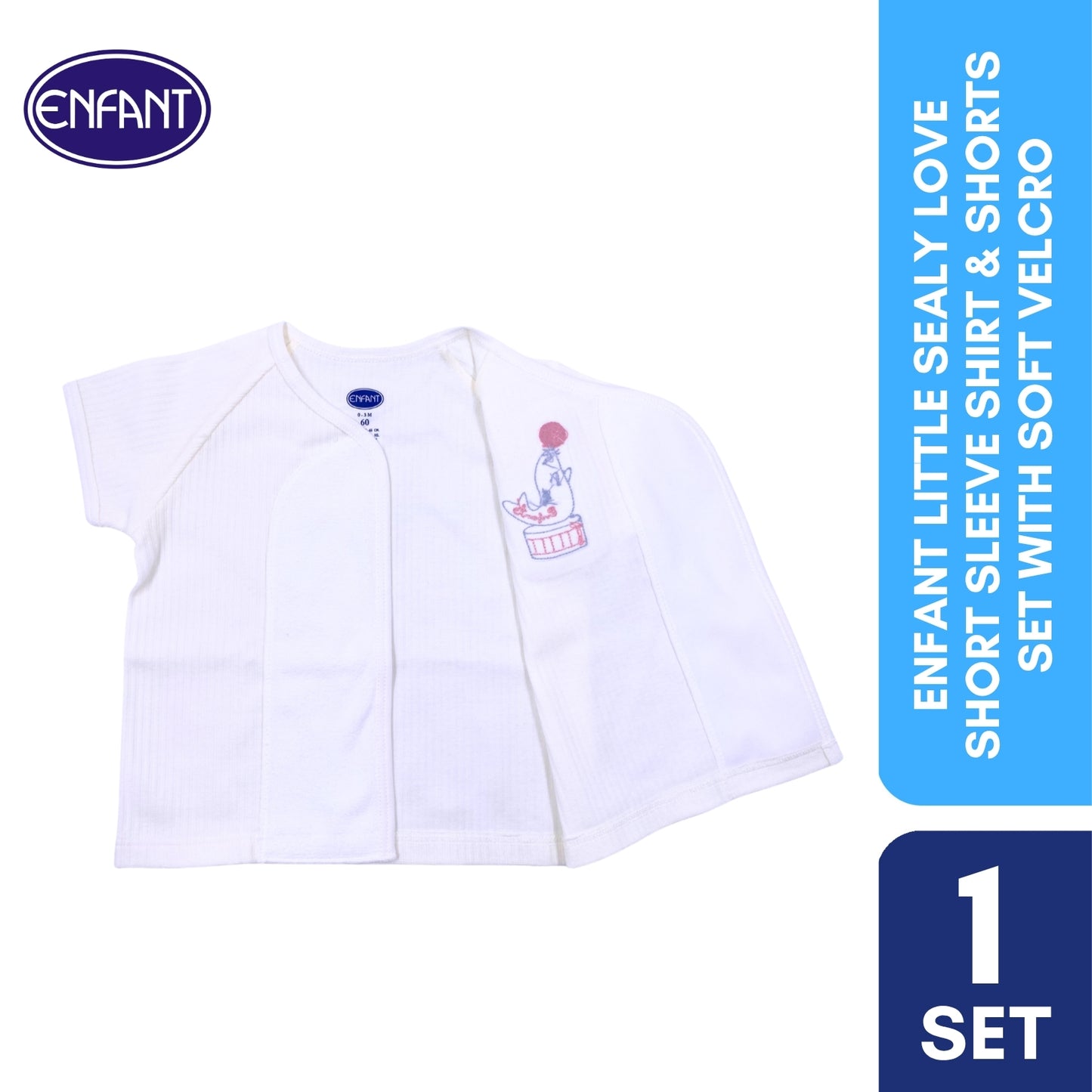 Enfant Little Sealy Love Short Sleeve Shirt & Shorts Set with Soft Velcro