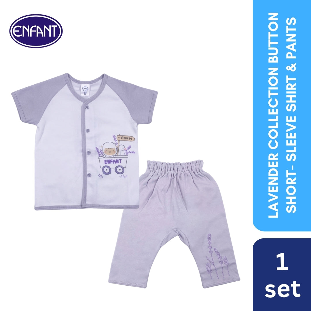Lavender Collection button Short-Sleeve Shirt & pants with Sheep Design