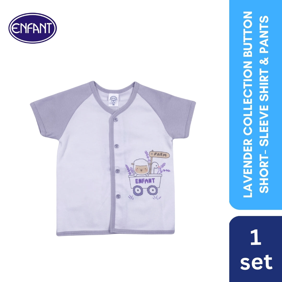 Lavender Collection button Short-Sleeve Shirt & pants with Sheep Design