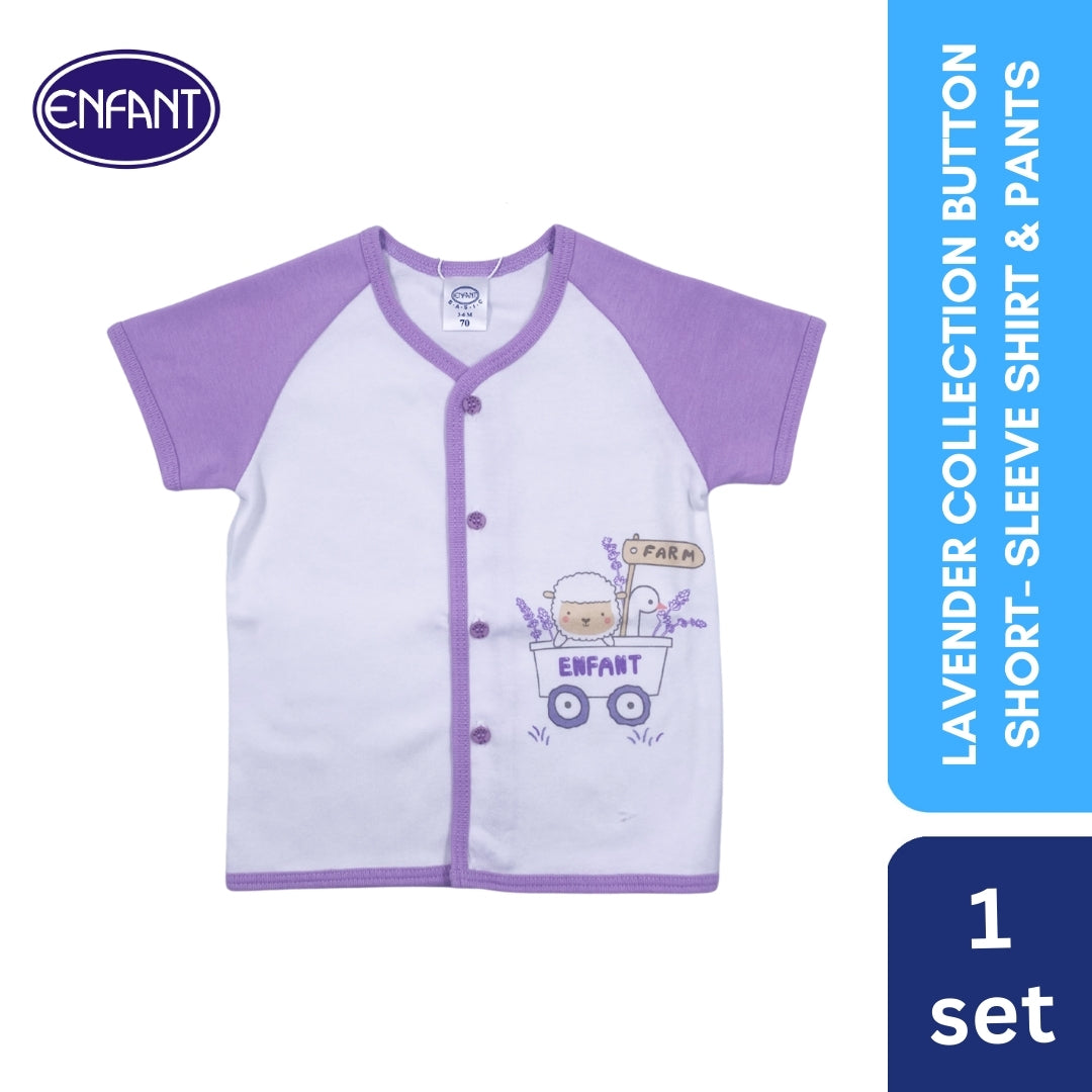 Lavender Collection button Short-Sleeve Shirt & pants with Sheep Design