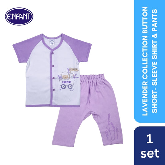 Lavender Collection button Short-Sleeve Shirt & pants with Sheep Design