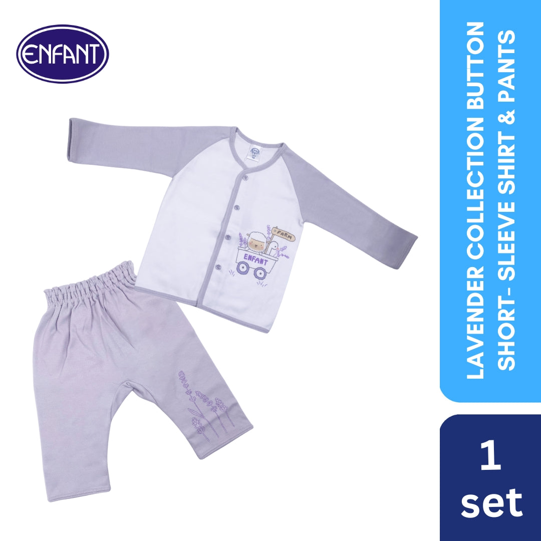 Lavender Collection button Long-Sleeve Shirt & pants with Sheep Design