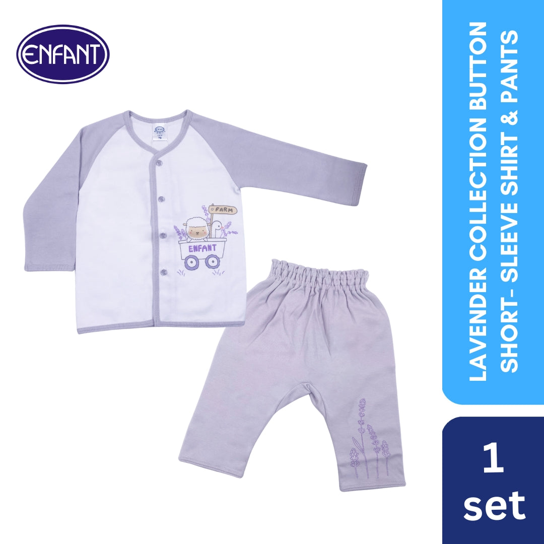Lavender Collection button Long-Sleeve Shirt & pants with Sheep Design