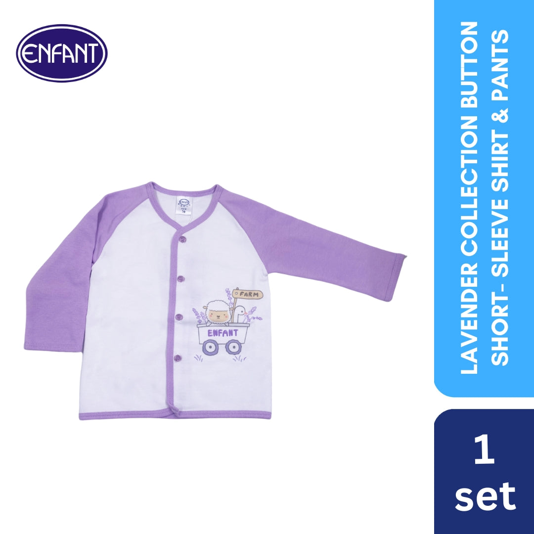 Lavender Collection button Long-Sleeve Shirt & pants with Sheep Design