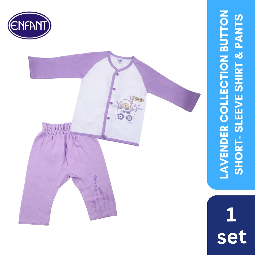 Lavender Collection button Long-Sleeve Shirt & pants with Sheep Design