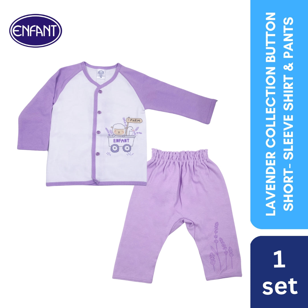 Lavender Collection button Long-Sleeve Shirt & pants with Sheep Design