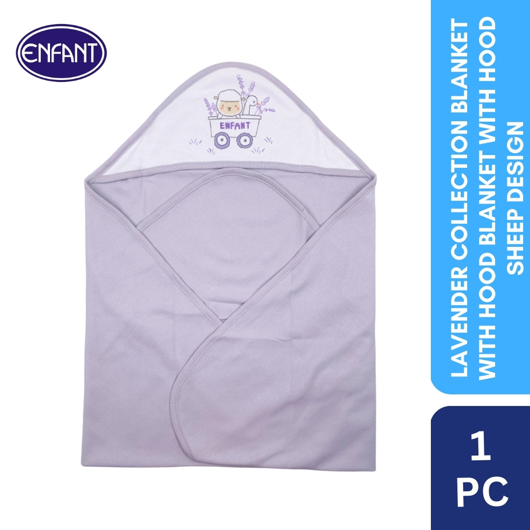 Lavender Collection Hooded Blanket with Sheep Design