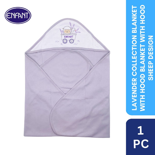 Lavender Collection Hooded Blanket with Sheep Design