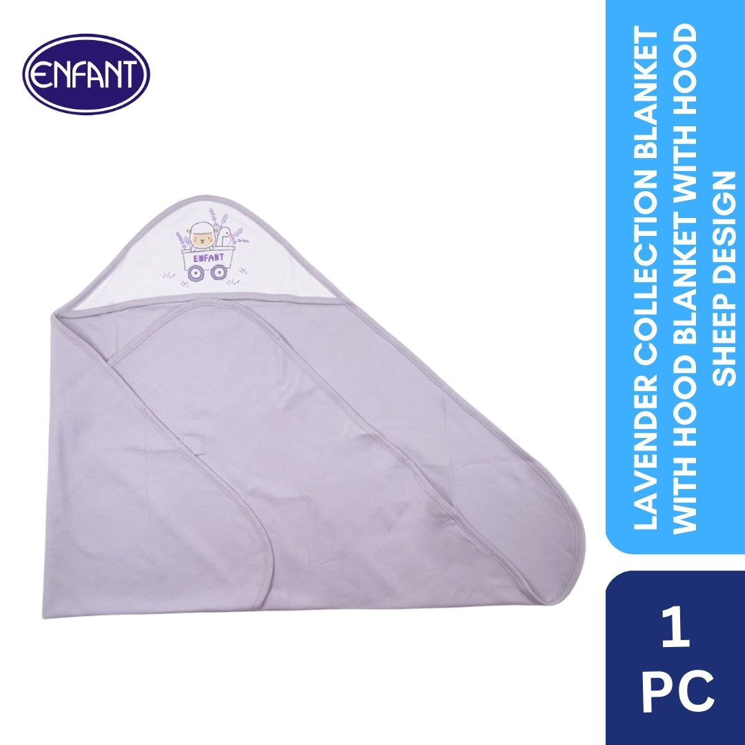 Lavender Collection Hooded Blanket with Sheep Design