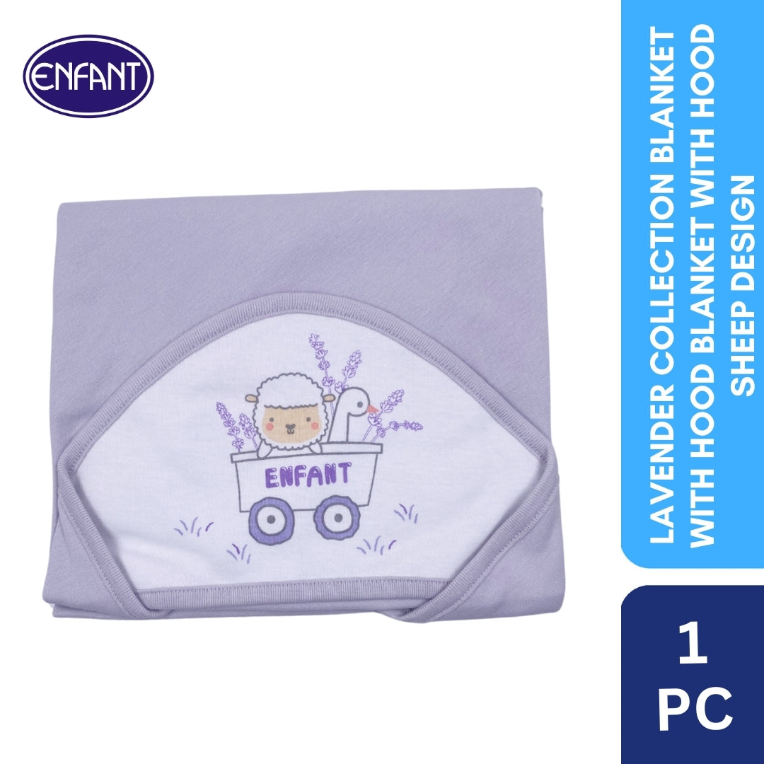 Lavender Collection Hooded Blanket with Sheep Design