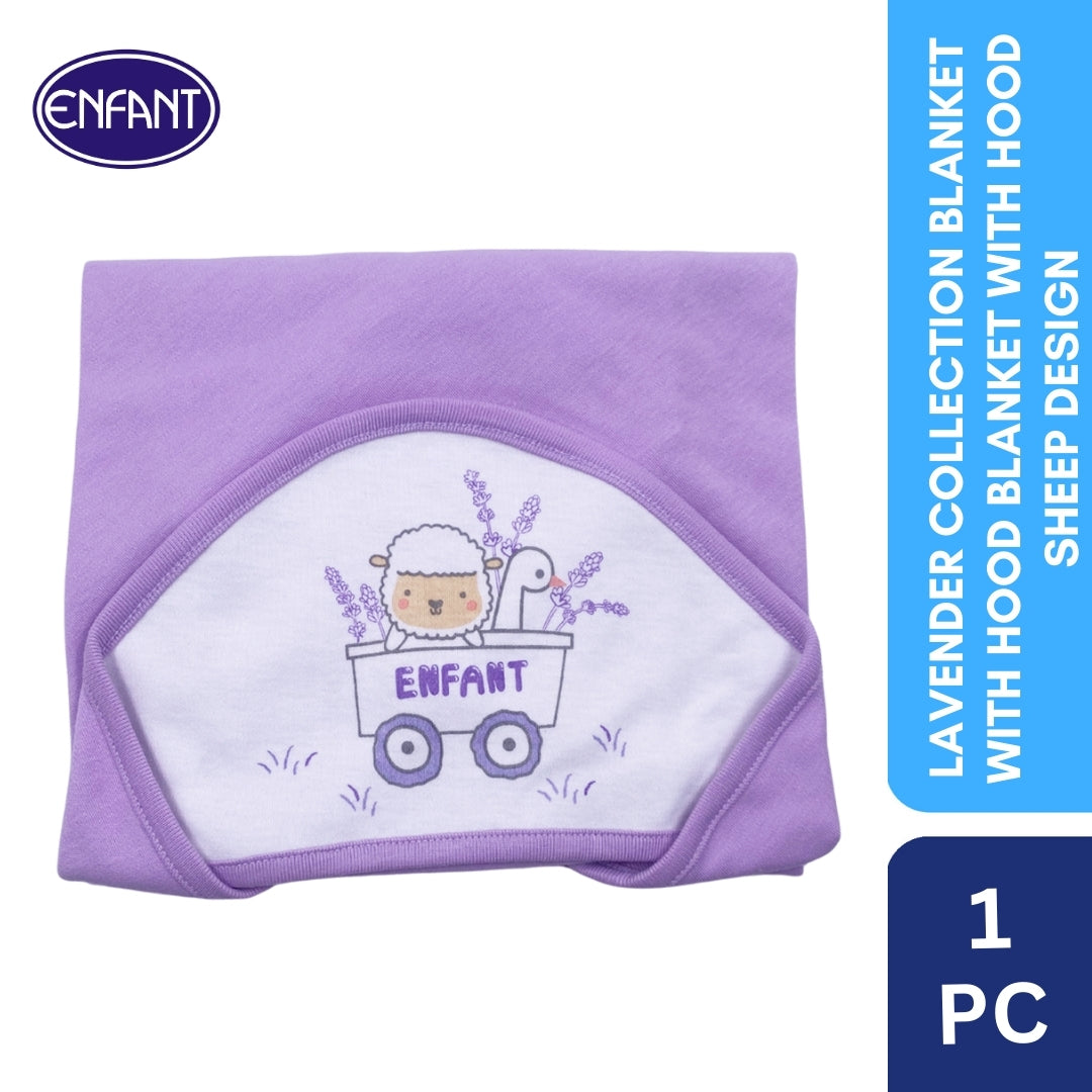 Lavender Collection Hooded Blanket with Sheep Design