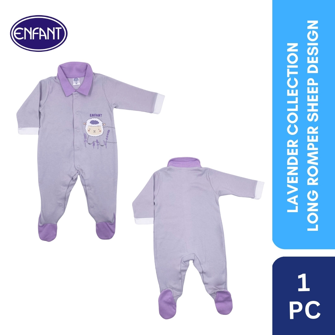 Lavender Collection Long Romper with Sheep Design