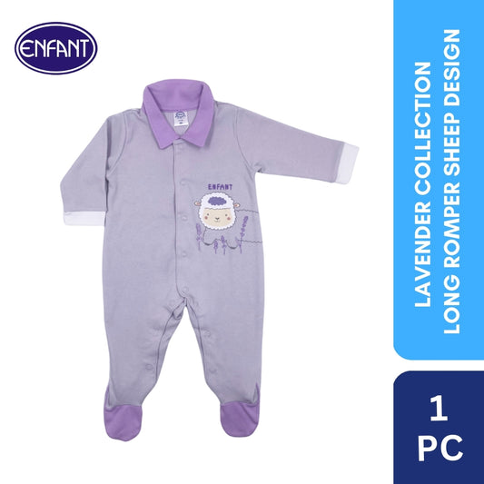 Lavender Collection Long Romper with Sheep Design