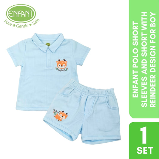 Enfant polo short sleeves and short with reindeer design for BOY