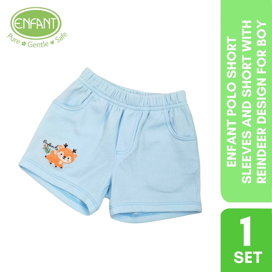 Enfant polo short sleeves and short with reindeer design for BOY