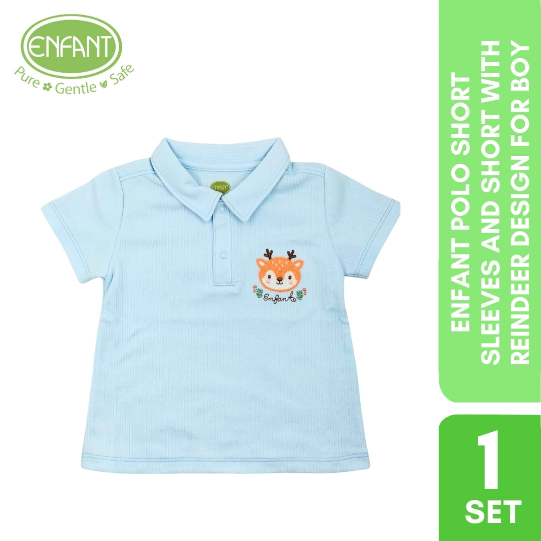 Enfant polo short sleeves and short with reindeer design for BOY