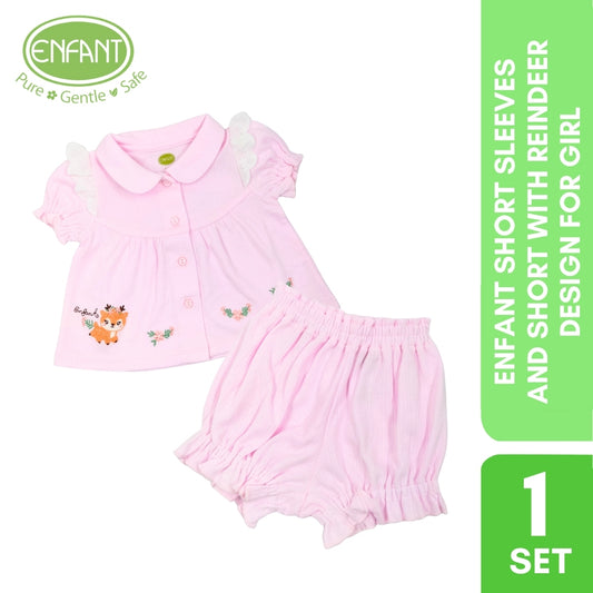 Enfant Short Sleeves and Short with reindeer design for girl