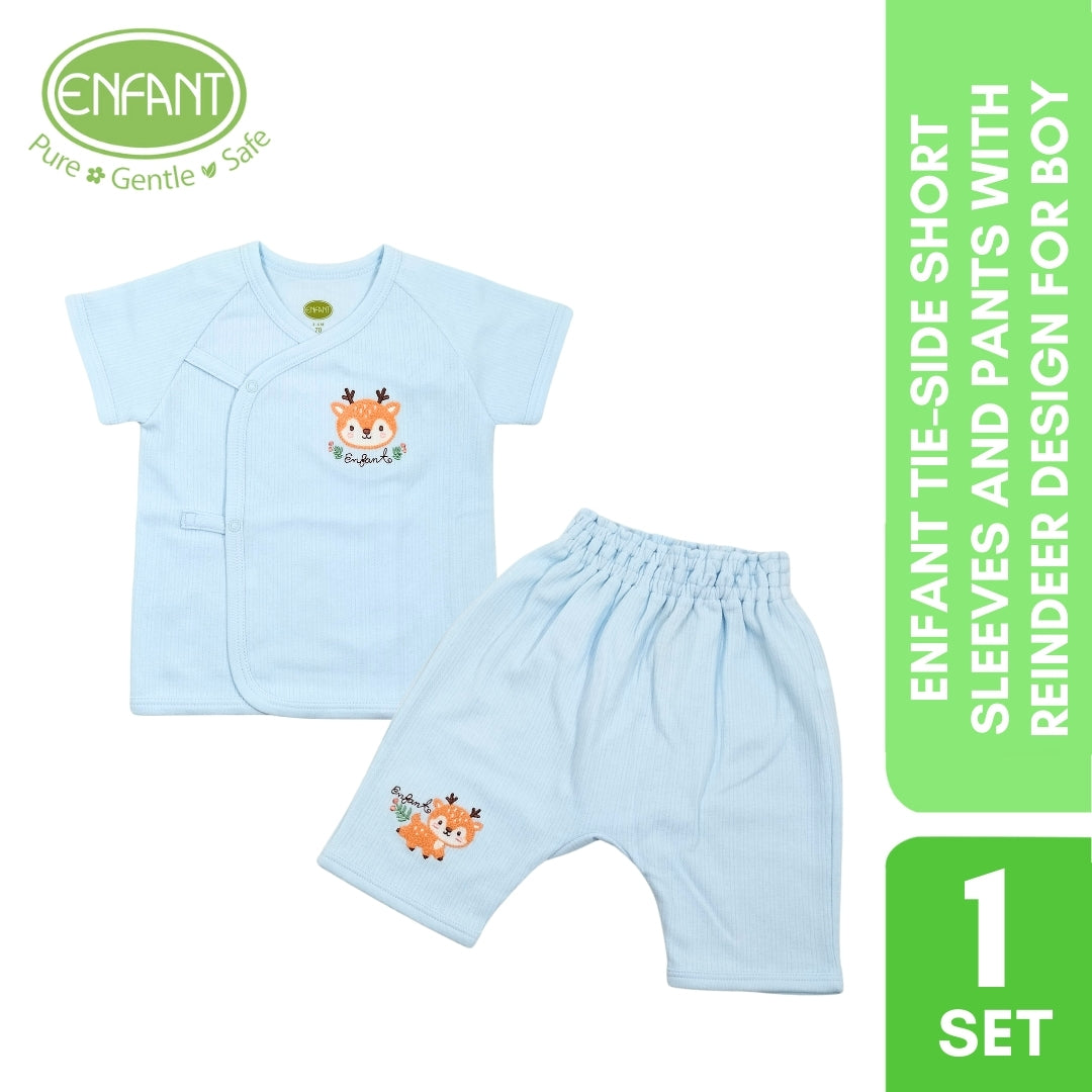Enfant tie-side short sleeves and pants with reindeer design for boy