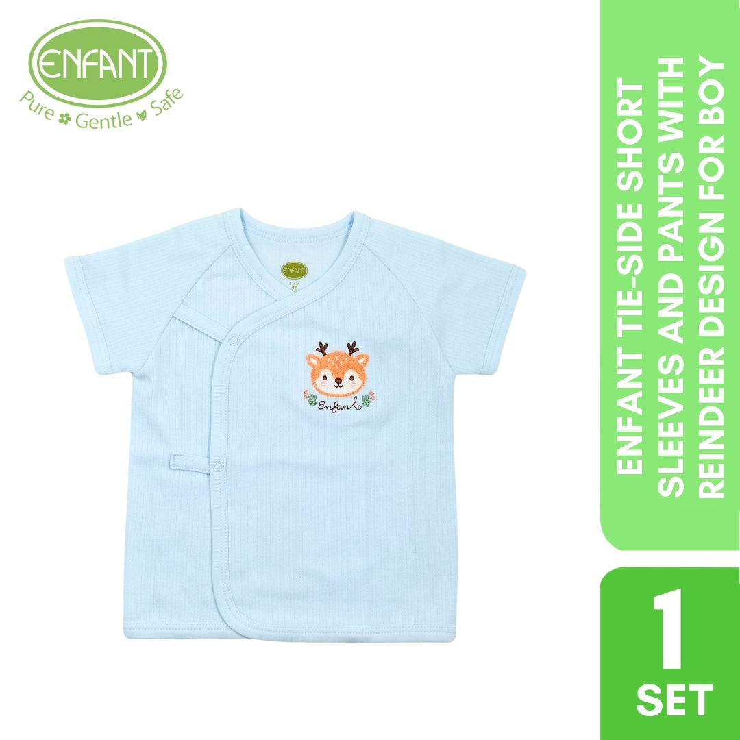 Enfant tie-side short sleeves and pants with reindeer design for boy