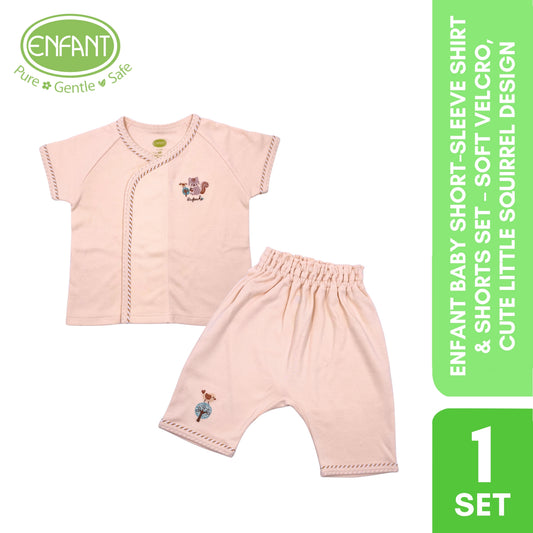ENFANT Baby Short-Sleeve Shirt & Shorts Set – Soft Velcro, Cute Little Squirrel Design