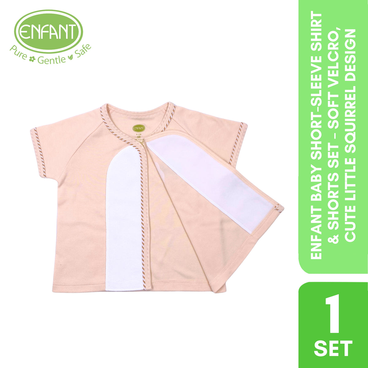 ENFANT Baby Short-Sleeve Shirt & Shorts Set – Soft Velcro, Cute Little Squirrel Design