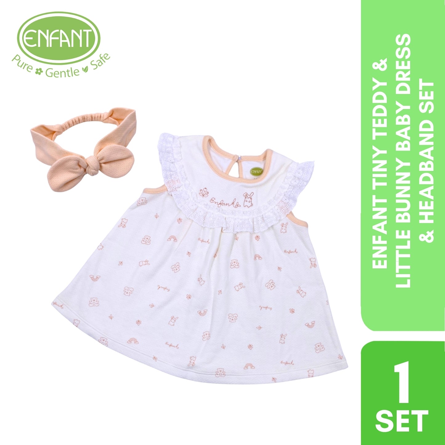 Enfant Tiny Teddy & Little Bunny Baby Dress & Headband Set