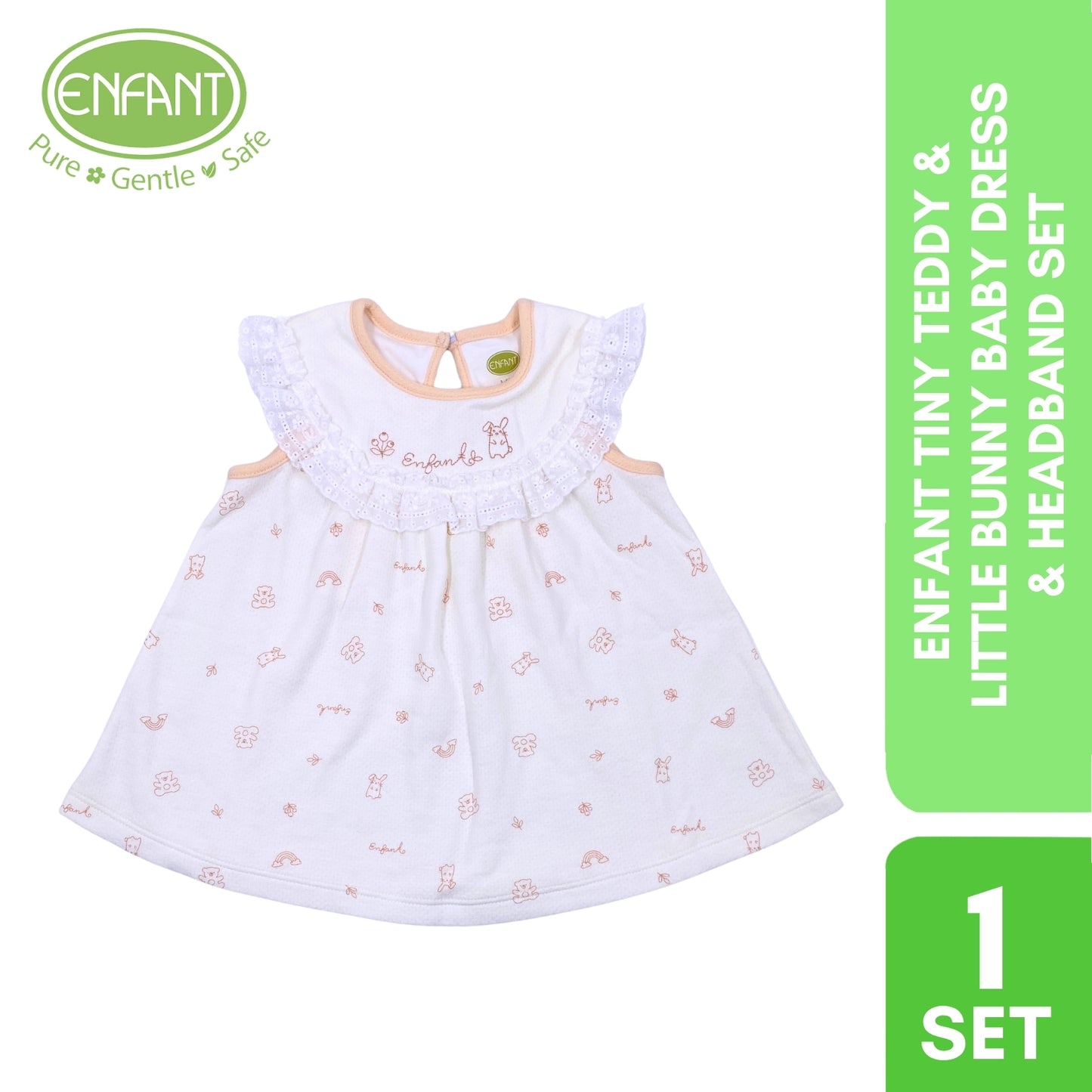 Enfant Tiny Teddy & Little Bunny Baby Dress & Headband Set