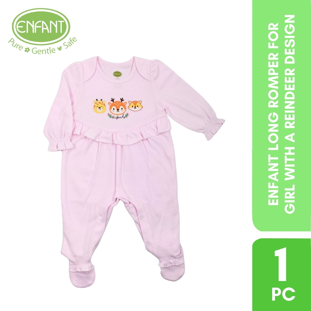 Enfant long romper for girl with a reindeer design