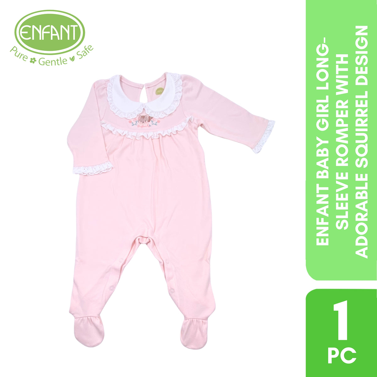 ENFANT Baby Girl Long-Sleeve Romper with Adorable Squirrel Design