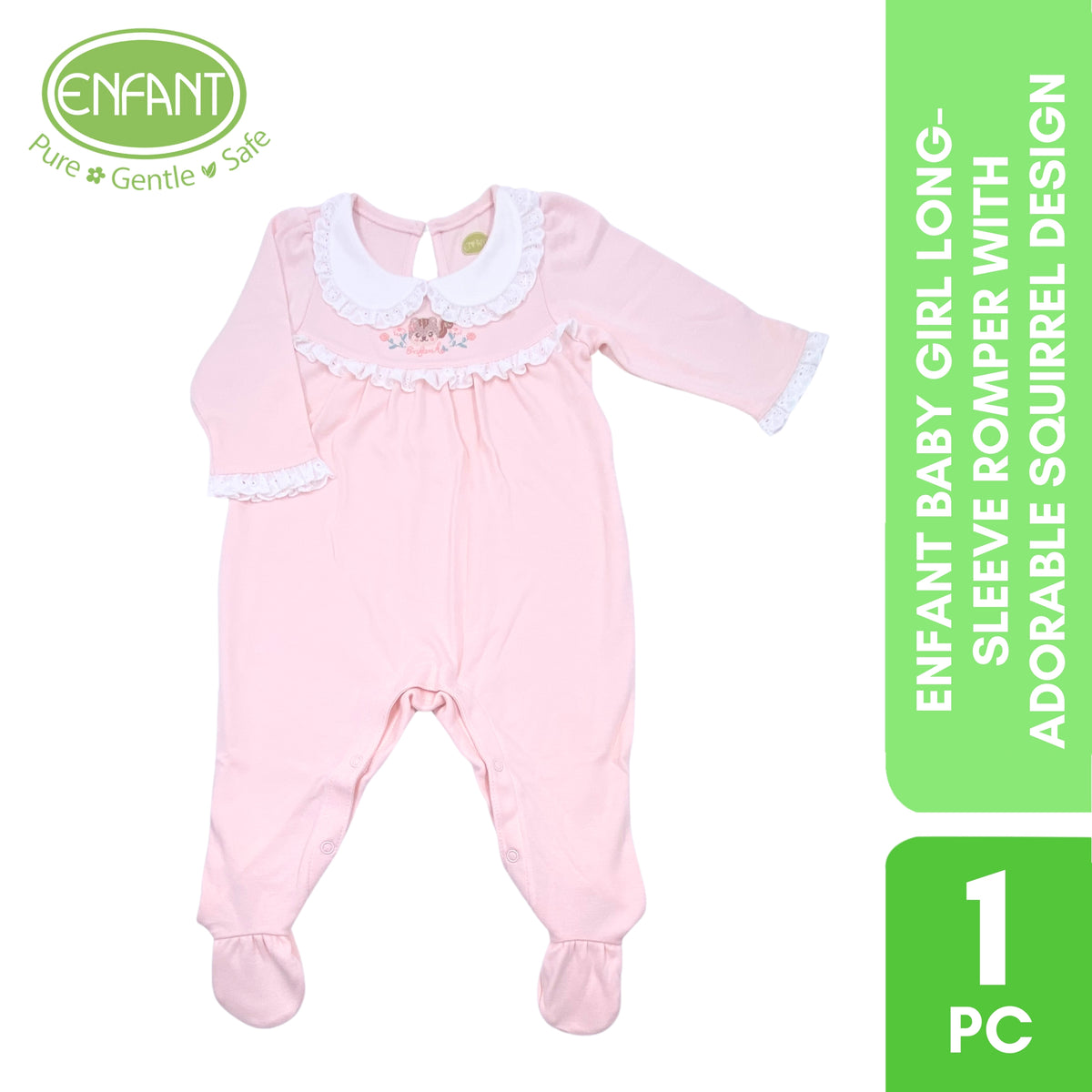 ENFANT Baby Girl Long-Sleeve Romper with Adorable Squirrel Design