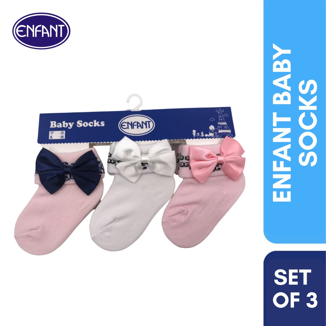Enfant baby socks girls socks with ribbon design 0-6/ 6-12/ 12-24