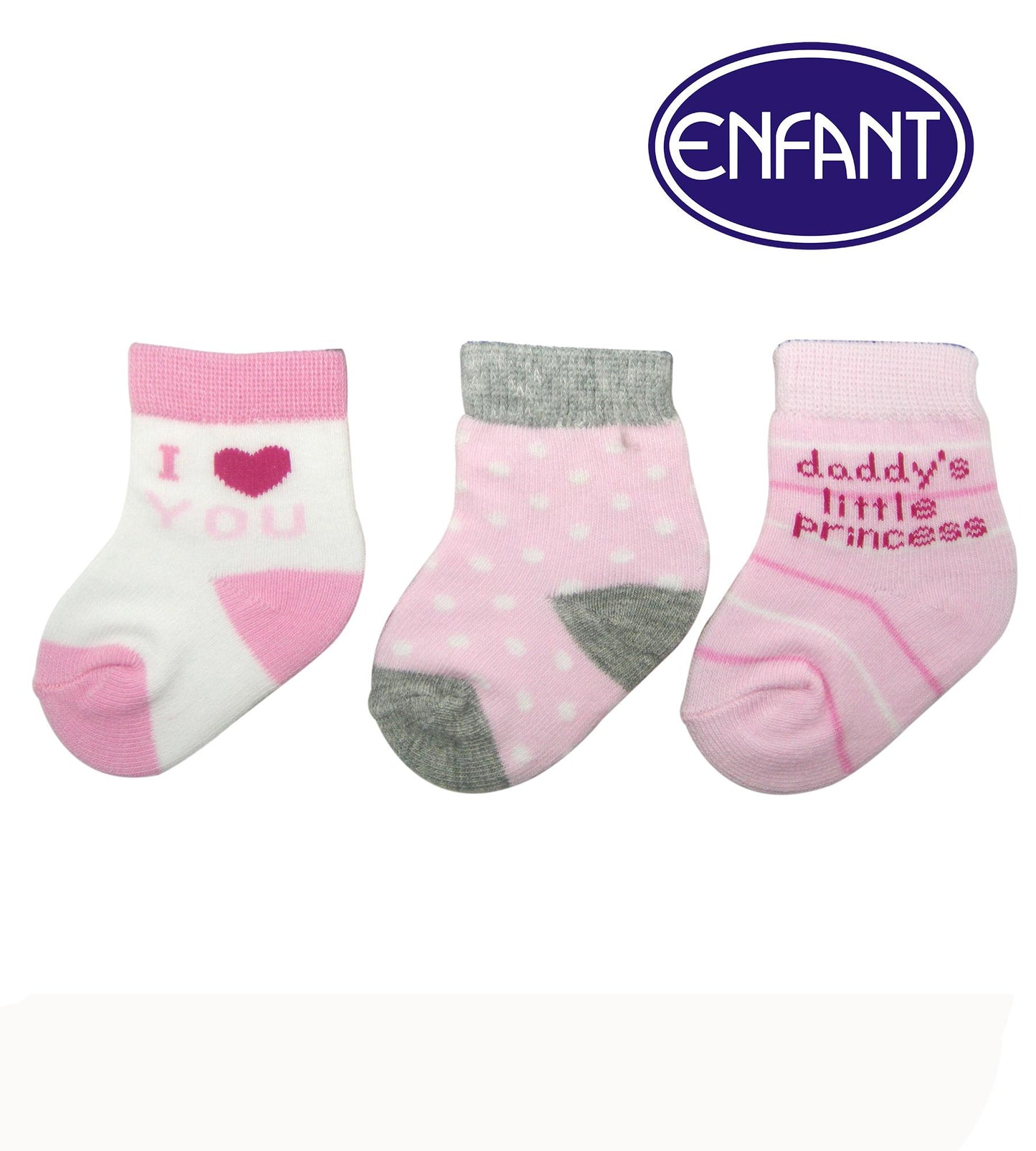 Enfant Baby Newborn Socks Set of 3 with i love you daddy's little princess design