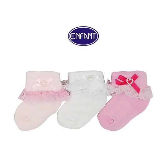 Enfant Baby Girls Socks for 0-6/6-12/12-24 months (3 PAIRS)