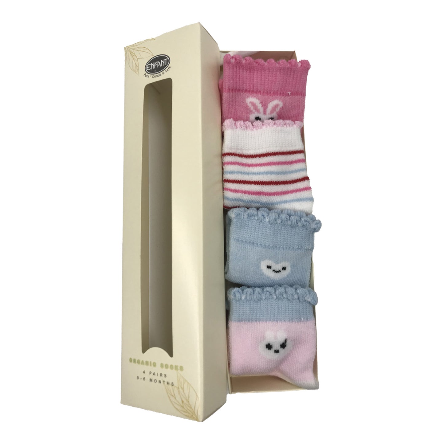 Enfant Organic Socks Baby Socks Pink Rabbit Design For 0-6 months ( 4 pairs )