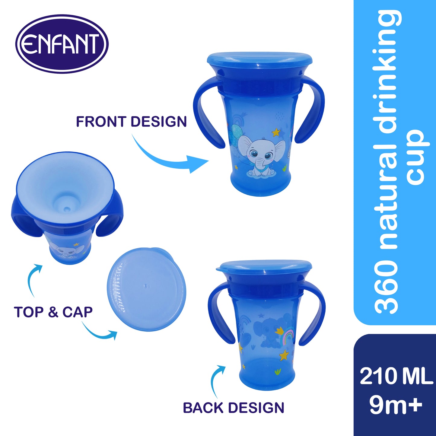 ENFANT NATURAL DRINKING CUP with double handle 360 degree with Cover