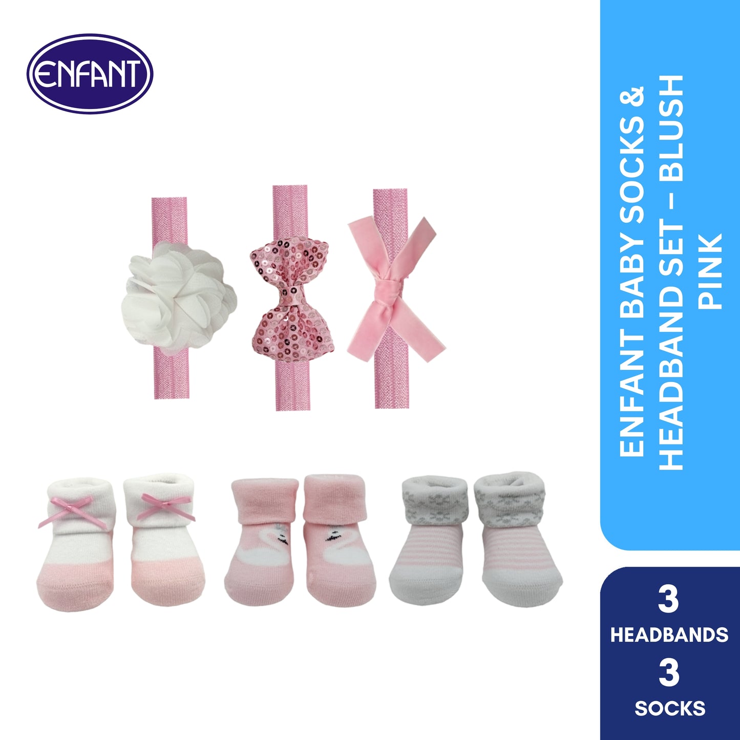 Enfant baby socks and head band for baby girl ( 3 set of  headband and 3 set of socks)