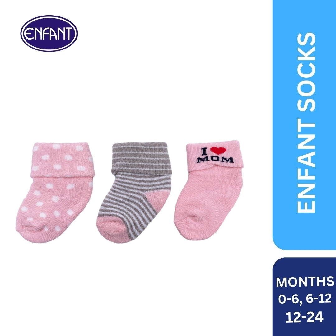 enfant baby girls socks with i love dad for 0-6/6-12/12-24 (3 pairs)