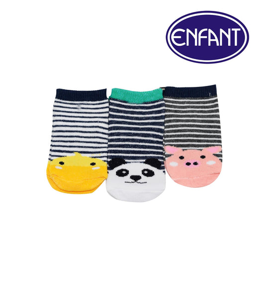 Enfant Baby Socks Set of 3 With Cute Stripe Animal Design (yellow,pink,white)