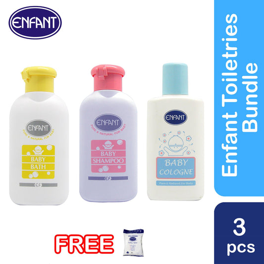 Enfant Baby  Newborn Toiletries Bath Set Bundle 100 (Cologne, Baby Bath, Baby Shampoo) Plus FREE WIPES