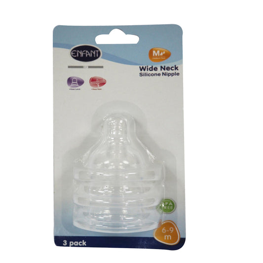 Enfant Baby Silicone Wide-Neck Nipple Pack of 3