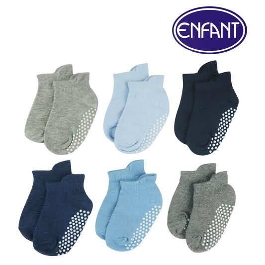 Enfant Baby Boy Socks  Non Slip/Anti Skid  6 Pairs Set  (Blue, Grey)