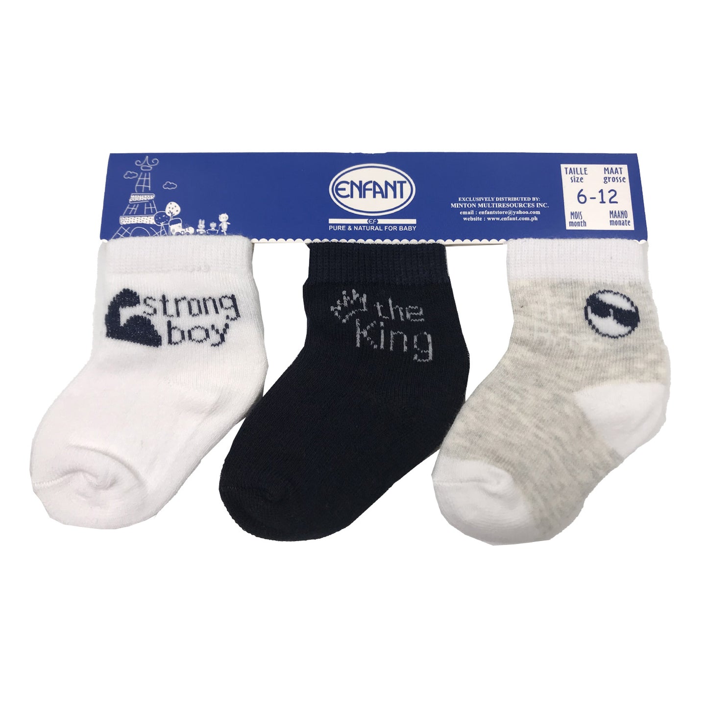 Enfant Baby King Socks for 0-6/ 6-12/ 12-24 mos ( 3 pairs )