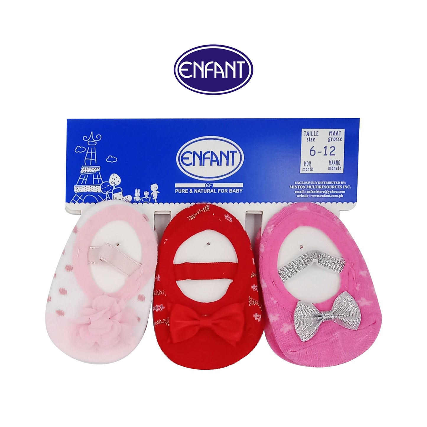 Enfant Newborn Baby Girl Socks with Anti Skid Dots for 0-6/6-12 months (3 PAIRS)